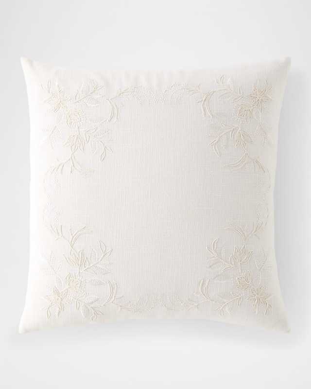 Lavoe Embroidered Floral Border Decorative Pillow, 22" Square